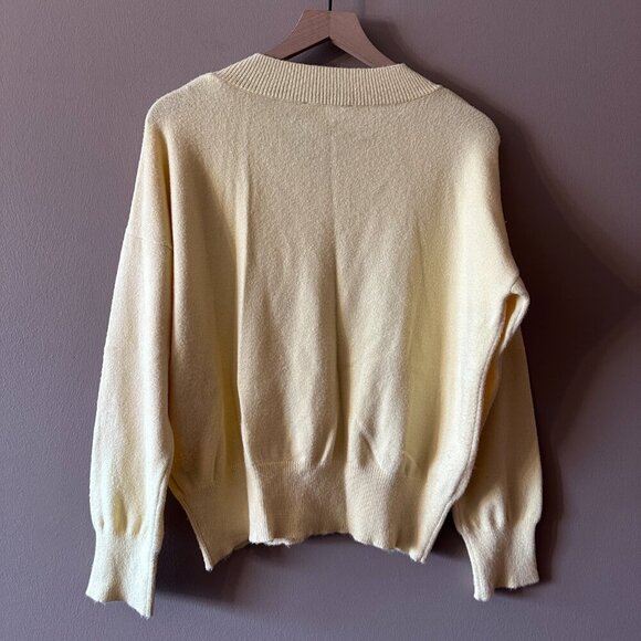 Women's L Philosophy V-neck Sweater Pale Yellow Fuzzy Soft - Picture 5 of 7